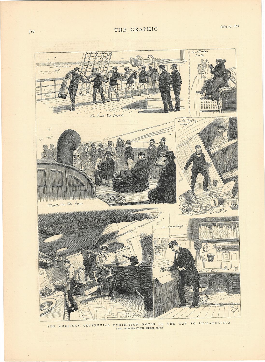 1876 Views of the American Centennial Exhibition in Philadelphia- Sketches Sailing to Philadelphia