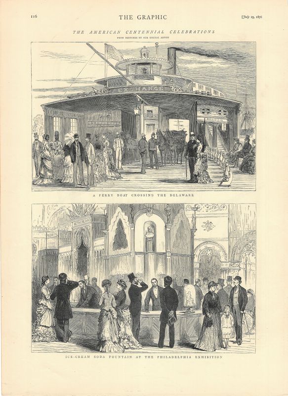 1876 Views of the American Centennial Exhibit in Philadelphia - Ferryboat &amp; Ice Cream Parlor