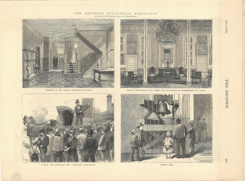 1876 Views of the American Centennial Exhibition in Philadelphia-  Liberty Bell &amp; Independence Hall