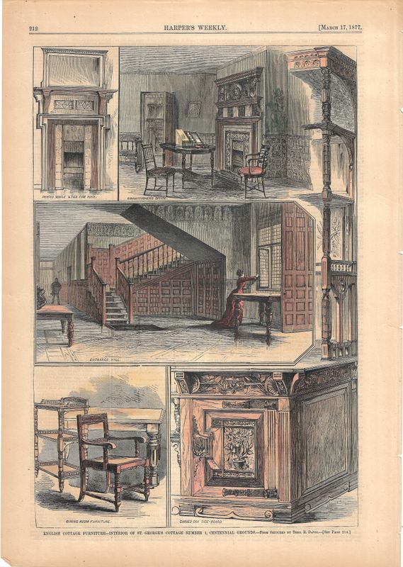 1877 View of the Interior of St. George's Cottage #1 at the Centennial Grounds from Harper's Weekly