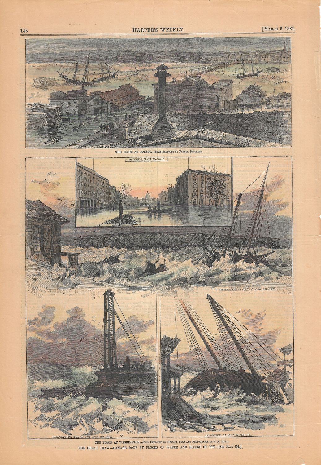 1881 Views of the Flood at Washington w/hc from Harper&#39;s Weekly