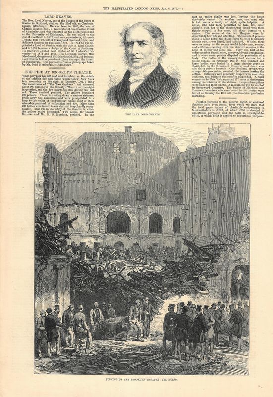 1877 View of The Burning of the Brooklyn Theatre from Illustrated London News