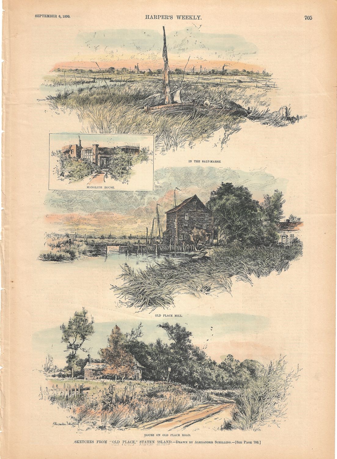 1890 View of the Old Place Staten Island w/hc from Harper's Weekly