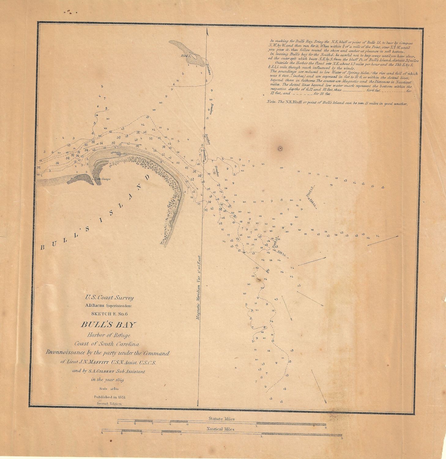 1851 (1849) USCS Bull&#39;s Bay, Harbor of Refuge, South Carolina