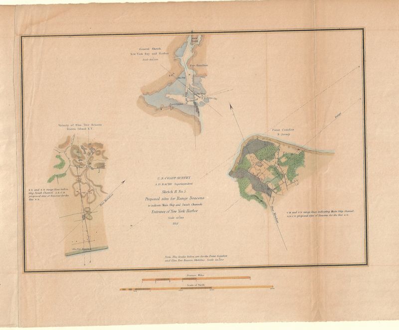 1851 USCS Entrance to New York Harbor - hand-colored