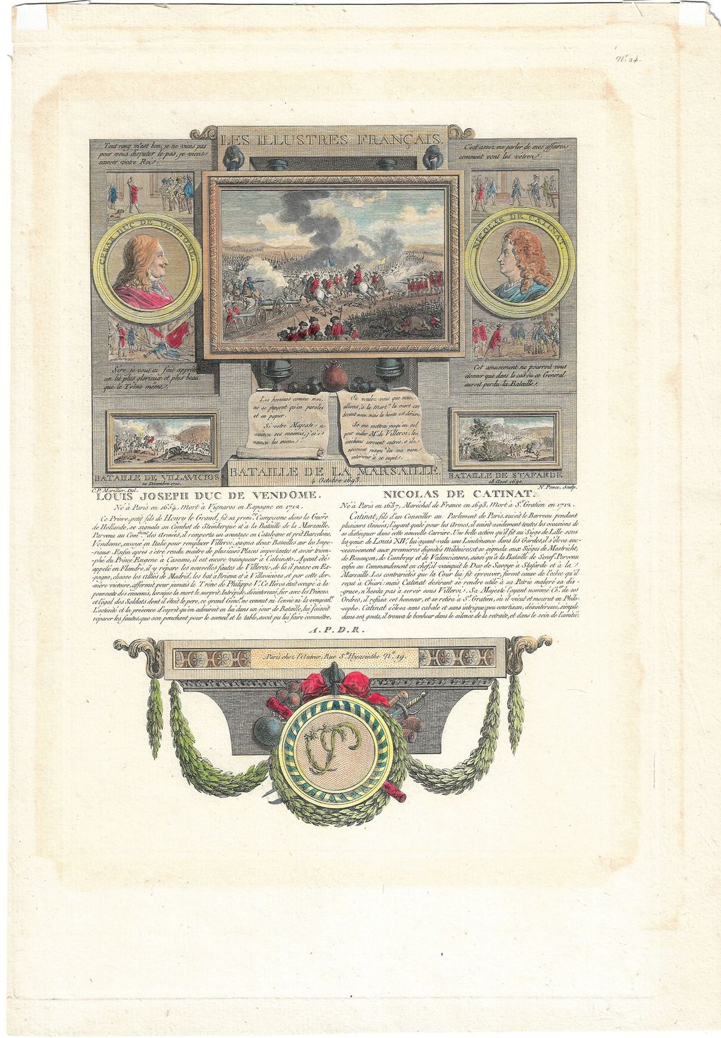 1713 Illustration from Les Illustres Francaise - Duc de Vendome &amp; Nicolas Catinat by Robert Challe