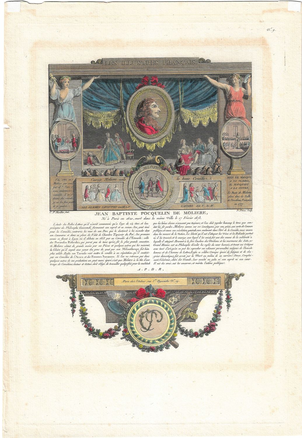 1713 Illustration from Les Illustres Francaise -Jean Baptiste Moleire  by Robert Challe