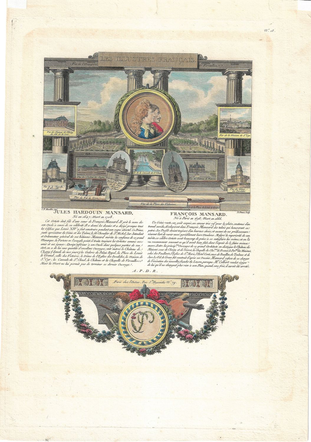 1713 Illustration from Les Illustres Francaise - Jules &amp; Francois Mansard by Robert Challe