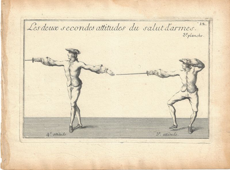 1737 Views of Fencing , derived from Academie de L'Espee by D'Anvers - 3e planche, 3e &amp; 4e attitude