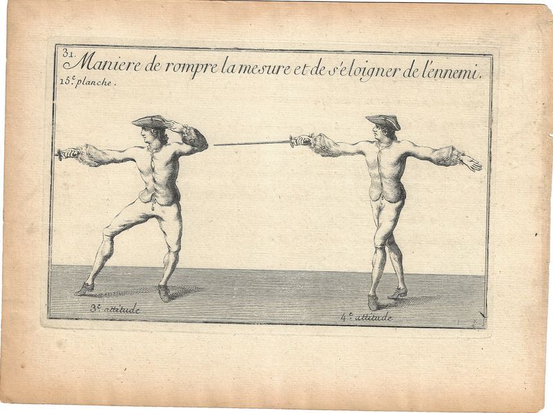 1737 Views of Fencing , derived from Academie de L'Espee by D'Anvers - 15e planche