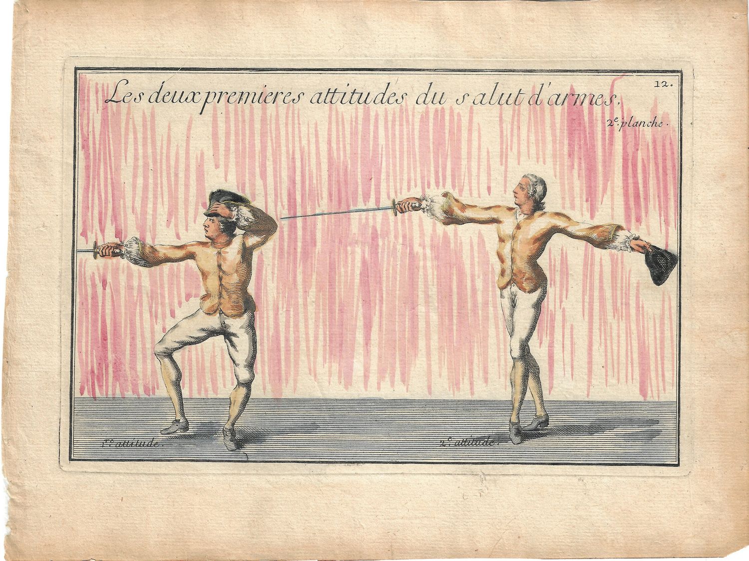 1737 Group of Views (3) of Fencing , derived from Academie de L&#39;Espee by D&#39;Anvers - 2e,14e, 26e planche with hand water color