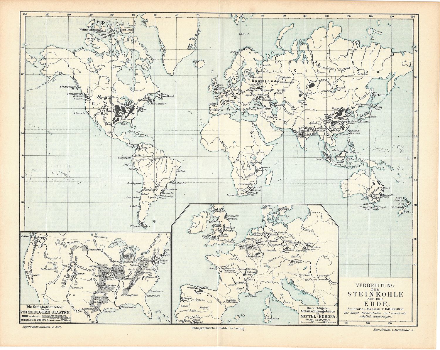 1910 Map of the Dissemination of the World&#39;s Coal in German