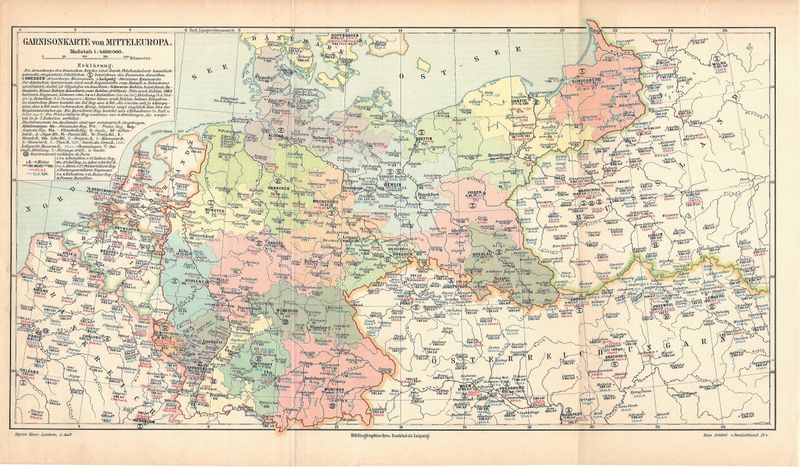 1910 Garnisonkarte of Middle Europe- Garrison Map of Europe in German