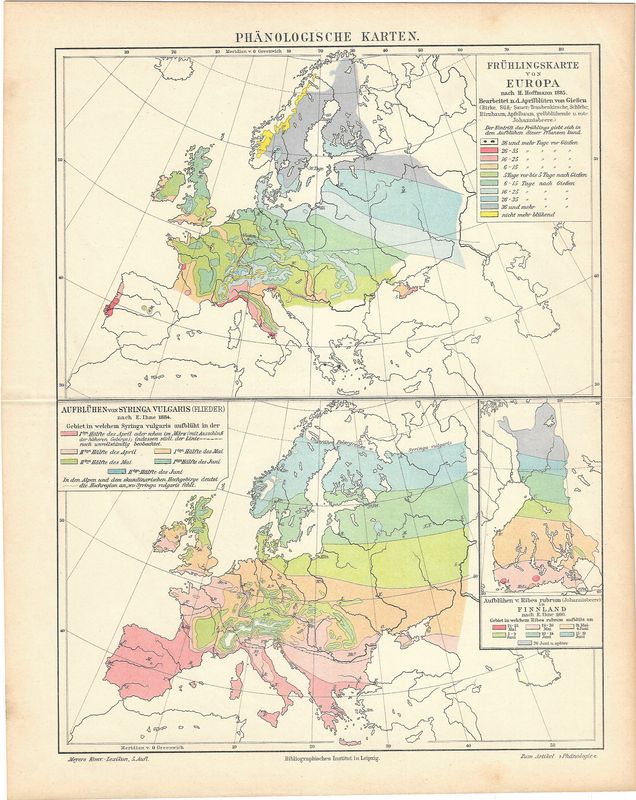 1910 Phanologische Map of Europe in German - Skin color map of Europe