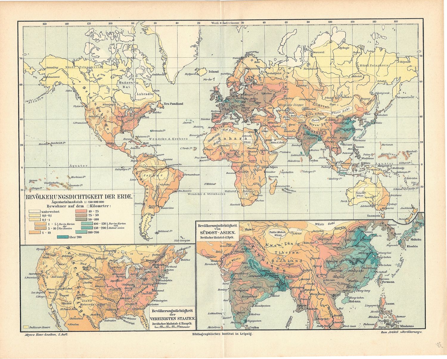 1900 Population Density Map of World in German