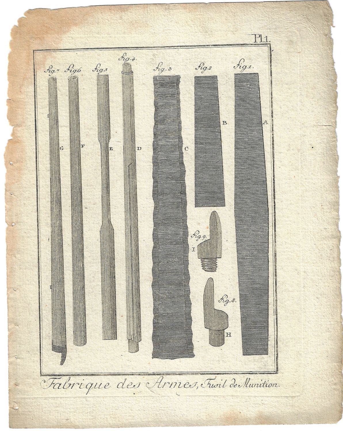 1750 Diderot Encyclopedia Sheet - Fabrique Des Armes Plate #&#39;s 1, 3, 4,6, 7 sm (5) Rifles , Design, Storage and Ammunition