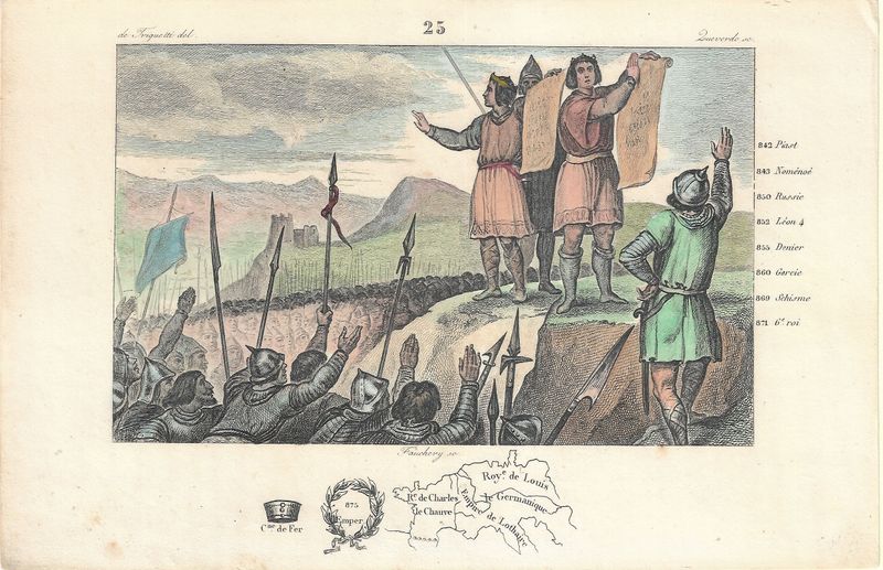 1785 Illustrated  History of France  w/ohc - Plate # 25 Charles II842-871 ad