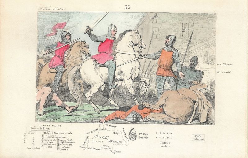 1785 Illustrated  History of France  w/ohc - Plate # 35 Hughes-Capet  988-992 ad