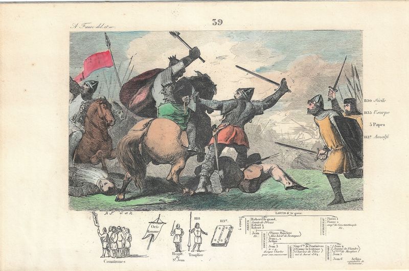 1785 Illustrated  History of France  w/ohc - Plate # 39 Louis VI 1130-1137 ad