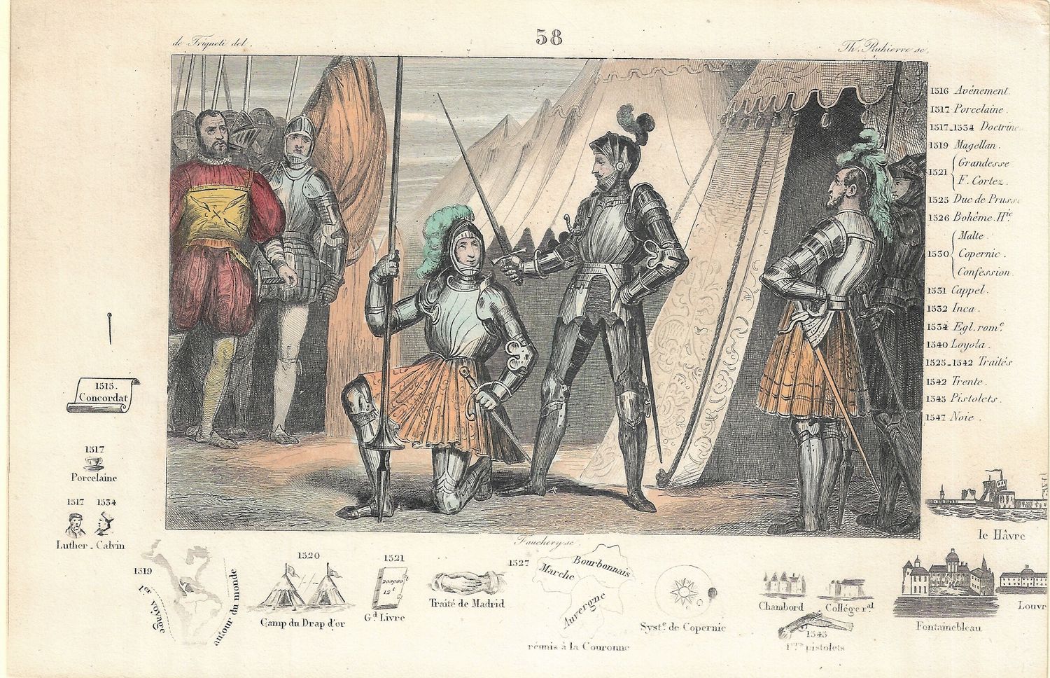 1785 Illustrated  History of France  w/ohc - Plate # 58 Francis I 1516-1547 ad