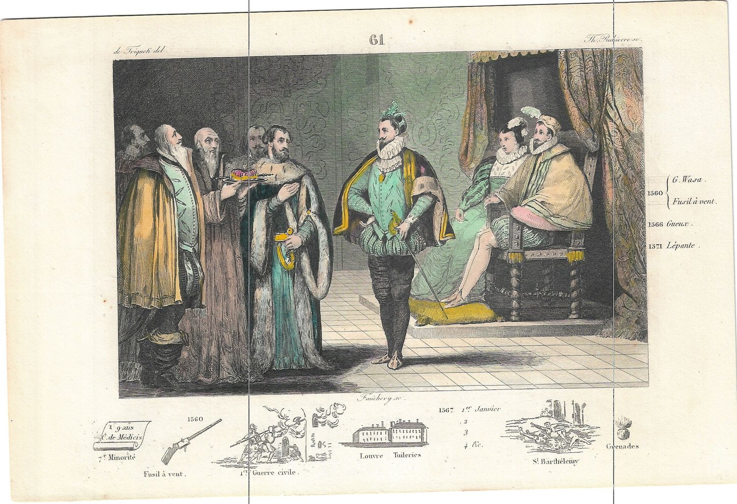 1785 Illustrated  History of France  w/ohc - Plate # 61 Charles IX 1560-1571 ad