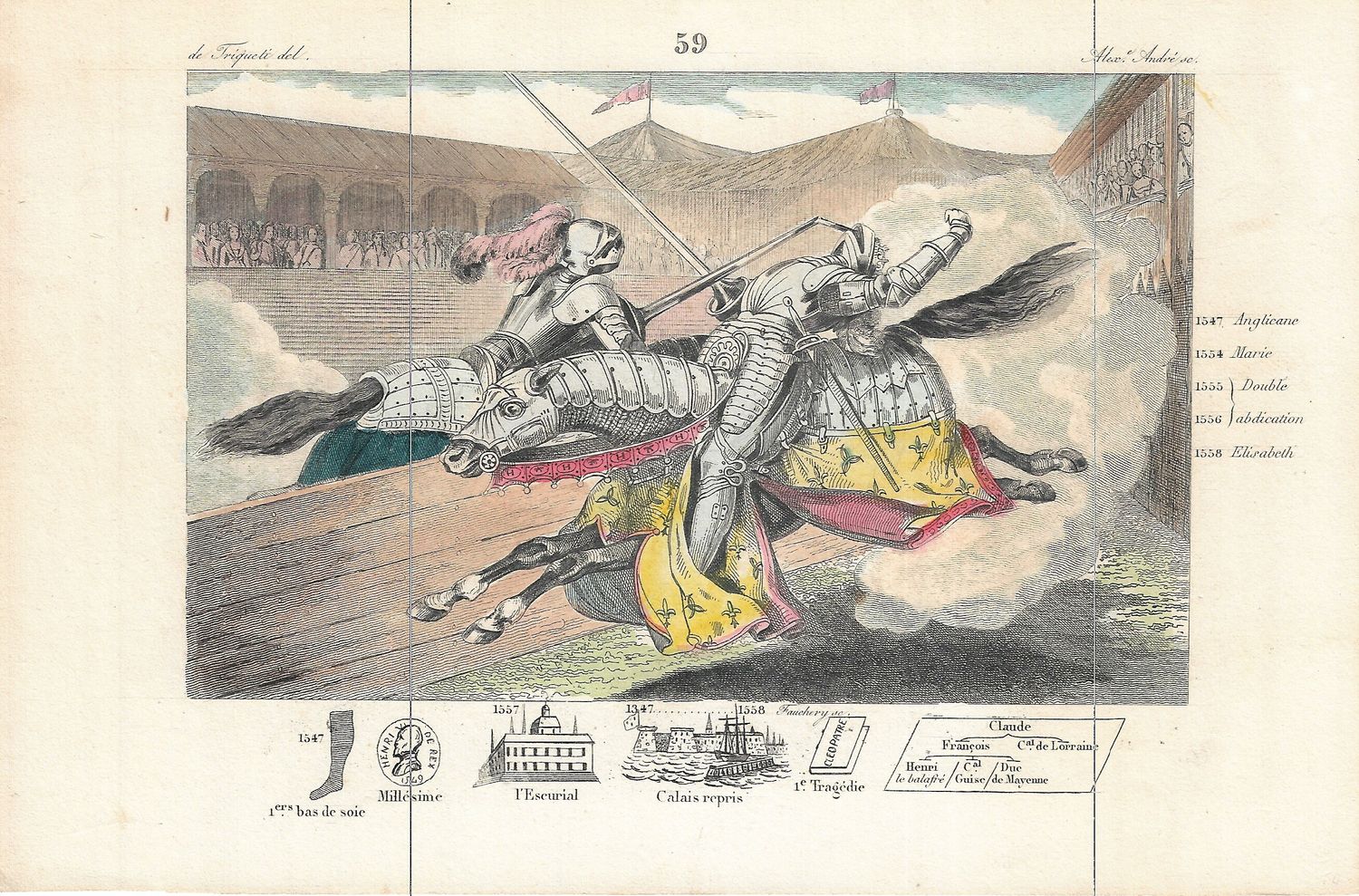 1785 Illustrated  History of France  w/ohc - Plate # 59 Henri II 1547-1558 ad