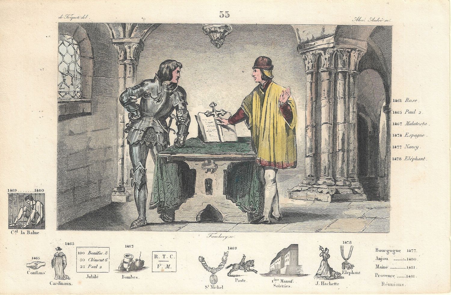 1785 Illustrated  History of France  w/ohc - Plate #55 Louis XI 1461-1478 ad