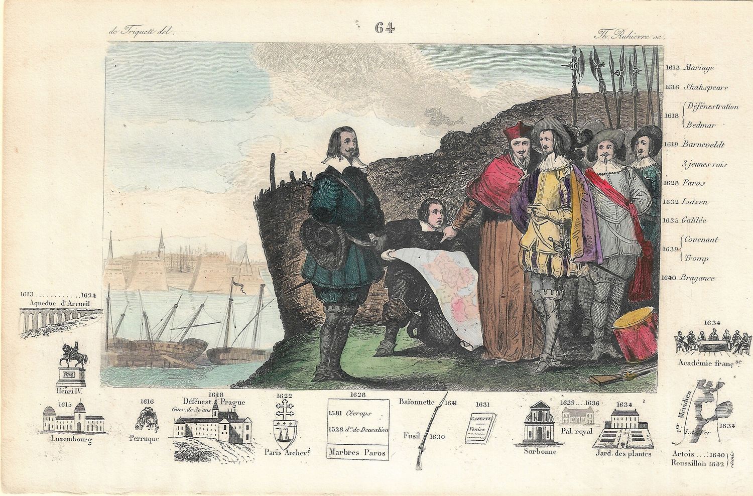 1785 Illustrated  History of France  w/ohc - Plate # 64  Louis XIII 1613-1640 ad