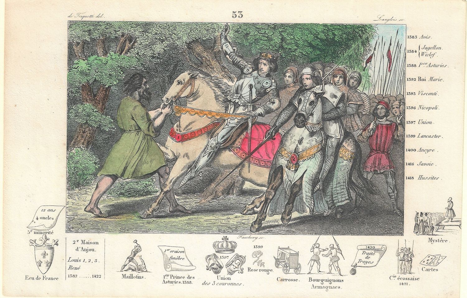 1785 Illustrated  History of France  w/ohc - Plate # 53 Charles VI 1383 -1418 ad