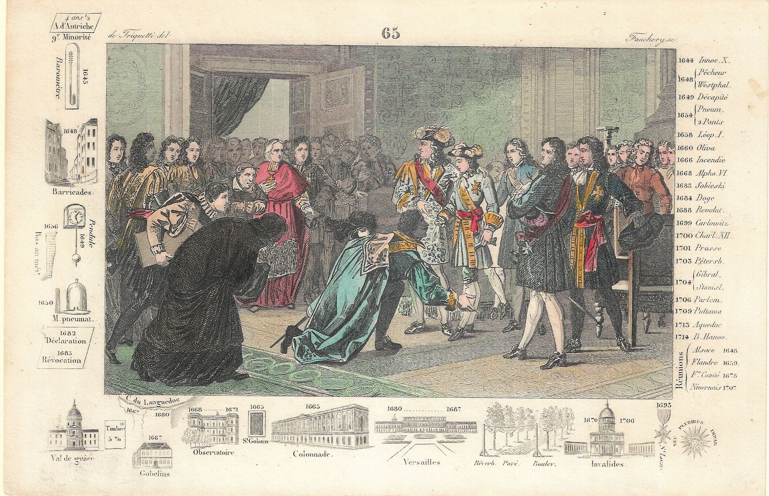 1785 Illustrated  History of France  w/ohc - Plate # 65 Louis XIV 1644-1714 ad