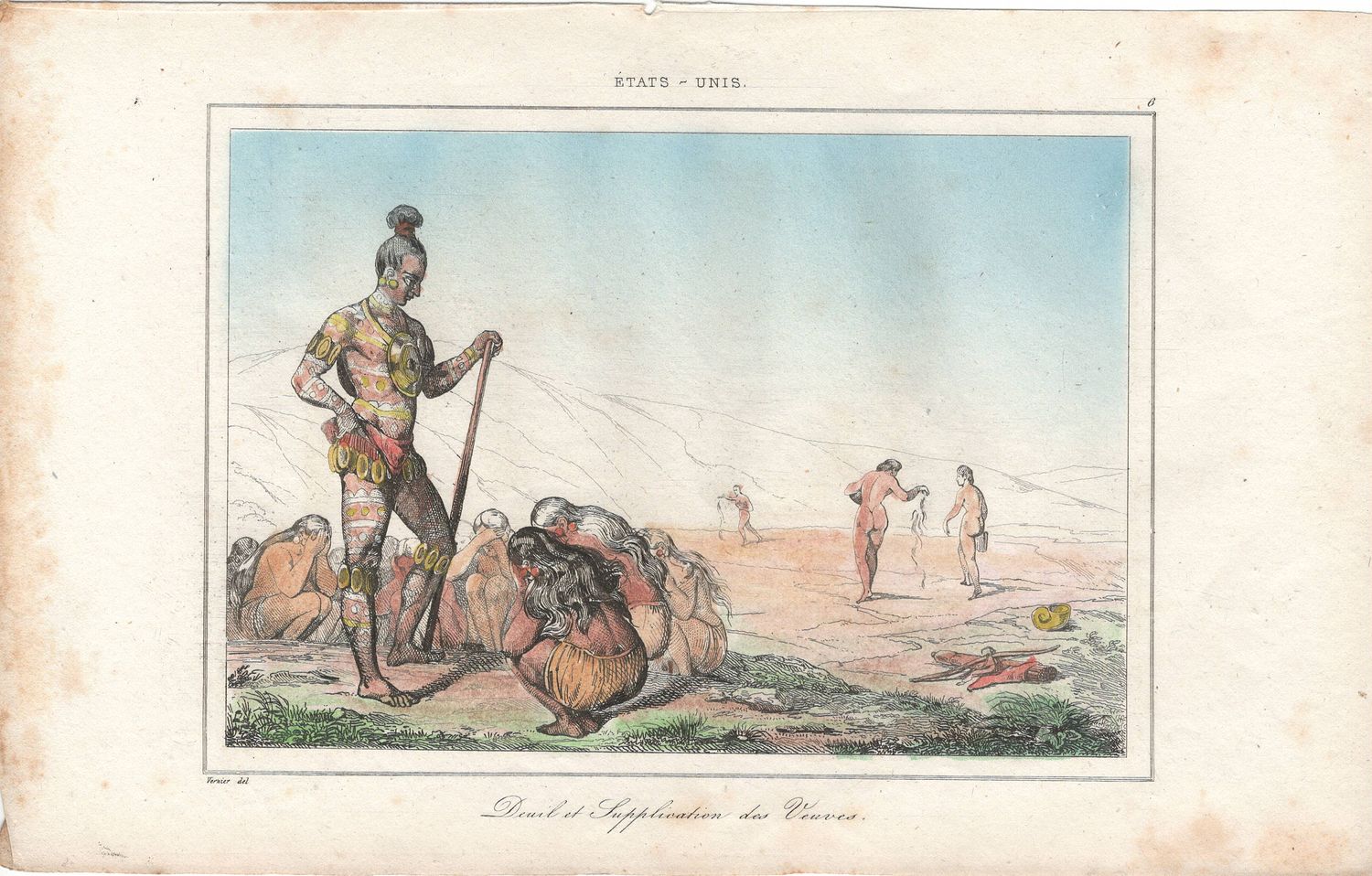 1837 View of Native Peoples Plate # 6 Supplication of the Widows  - from Etats Unis D&#39;Amerique