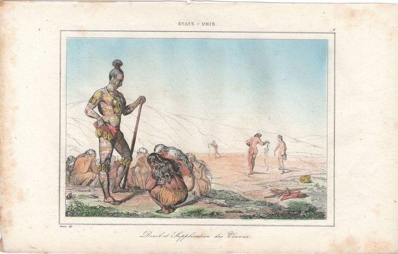 1837 View of Native Peoples Plate # 6 Supplication of the Widows  - from Etats Unis D'Amerique