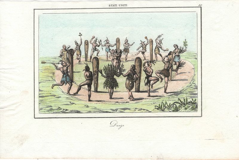1837 View of Native Peoples Plate # 10 The Dance  - from Etats Unis D'Amerique