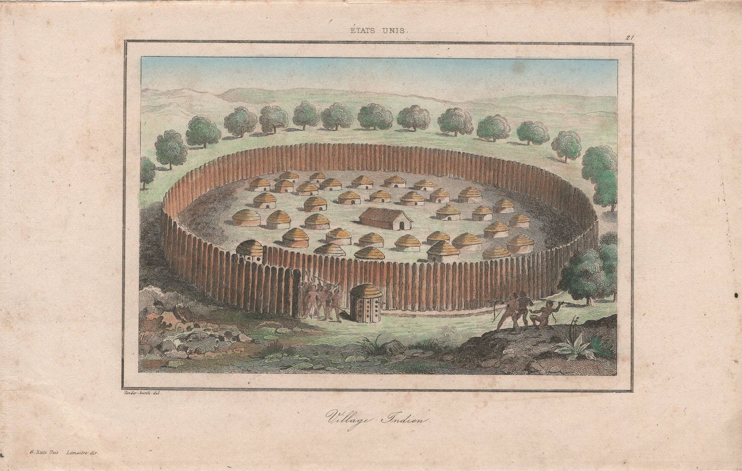 1837 View of Native Peoples Plate # 21 View of an Indian Village - from Etats Unis D&#39;Amerique