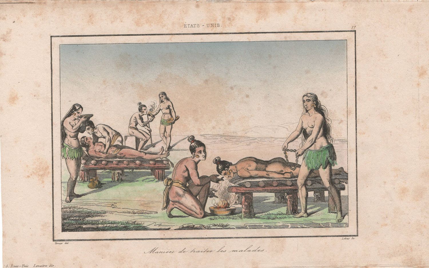 1837 View of Native Peoples Plate # 17 Treatment of the Ill  - from Etats Unis D&#39;Amerique