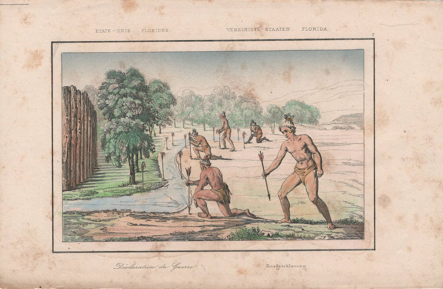1837 View of Native Peoples Plate # 2 Declaration of War  - from Etats Unis D&#39;Amerique Dutch Edition