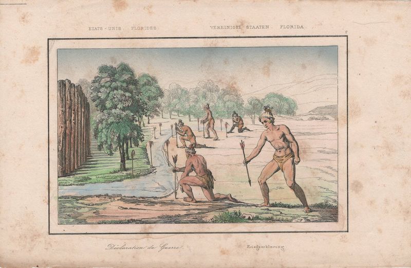 1837 View of Native Peoples Plate # 2 Declaration of War  - from Etats Unis D'Amerique Dutch Edition
