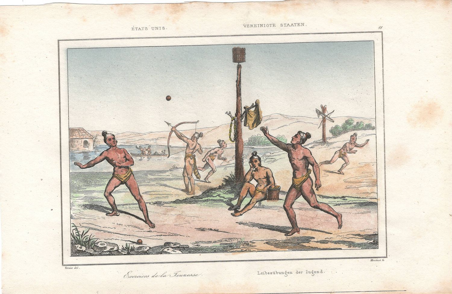 1837 View of Native Peoples Plate # 11 Exercises of the Tennesee - from Etats Unis D&#39;Amerique Dutch Edition