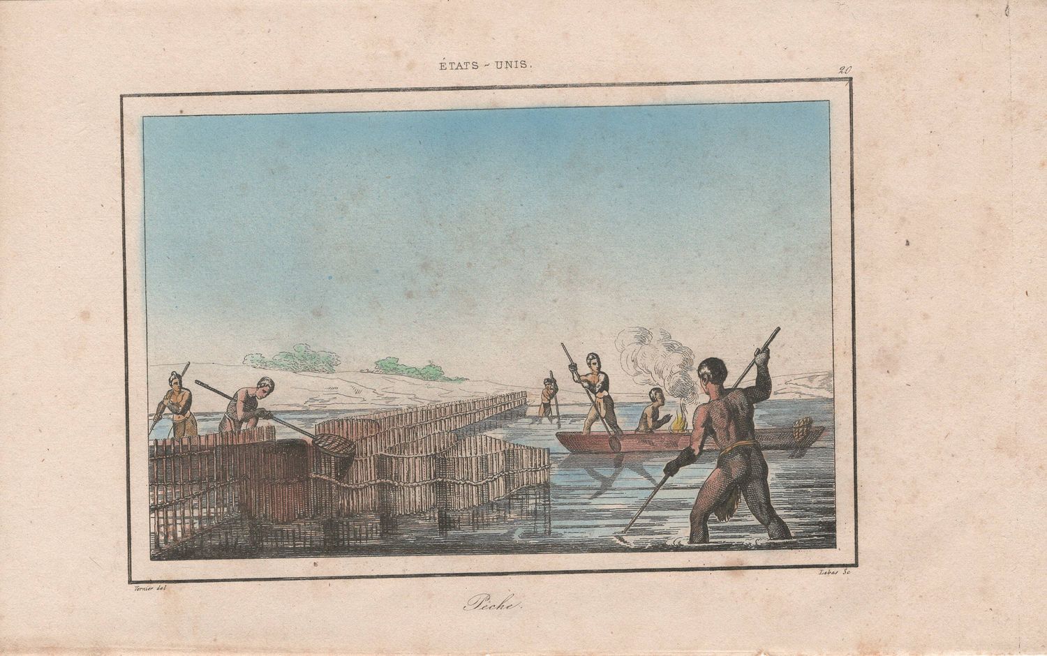 1837 View of Native Peoples Plate # 20 Fishing - from Etats Unis D&#39;Amerique