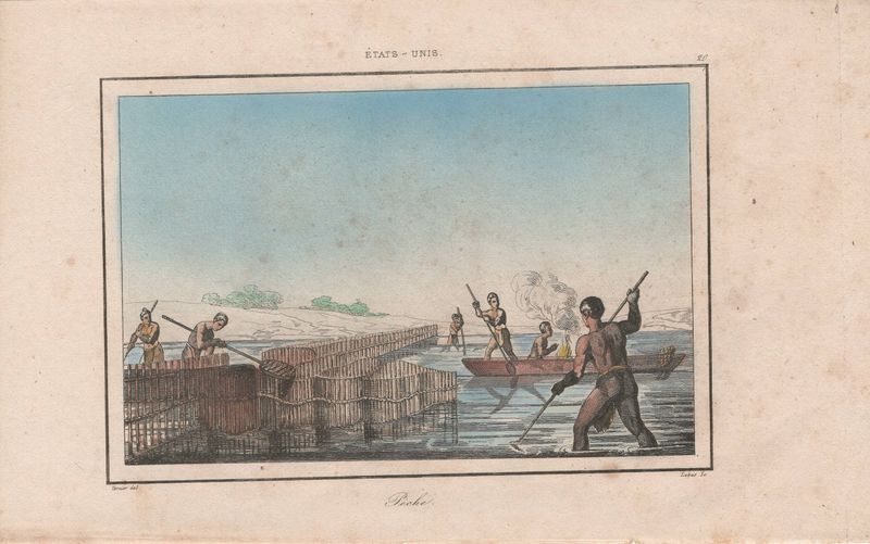 1837 View of Native Peoples Plate # 20 Fishing - from Etats Unis D'Amerique