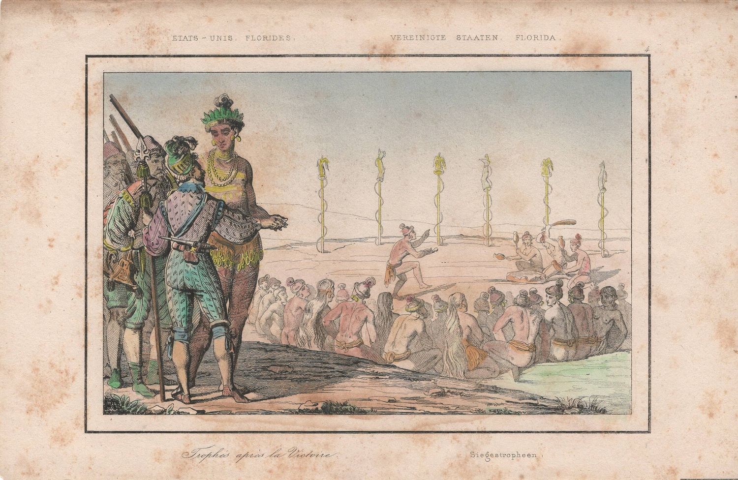 1837 View of Native Peoples Plate #  4 The Trophies of War - from Etats Unis D&#39;Amerique Dutch Edition