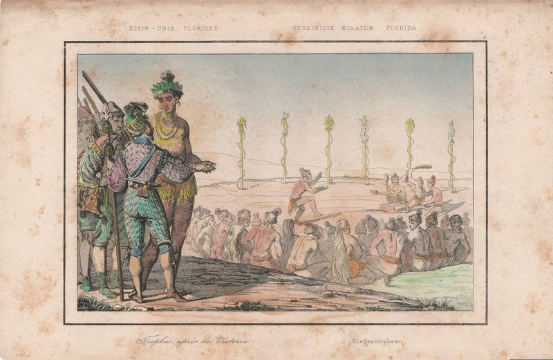 1837 View of Native Peoples Plate #  4 The Trophies of War - from Etats Unis D'Amerique Dutch Edition