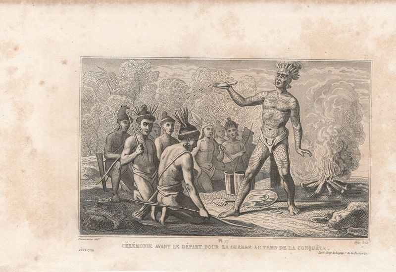 1859 Native Peoples of Florida Plate # 5 Ceremony before departing for War by Demoraine