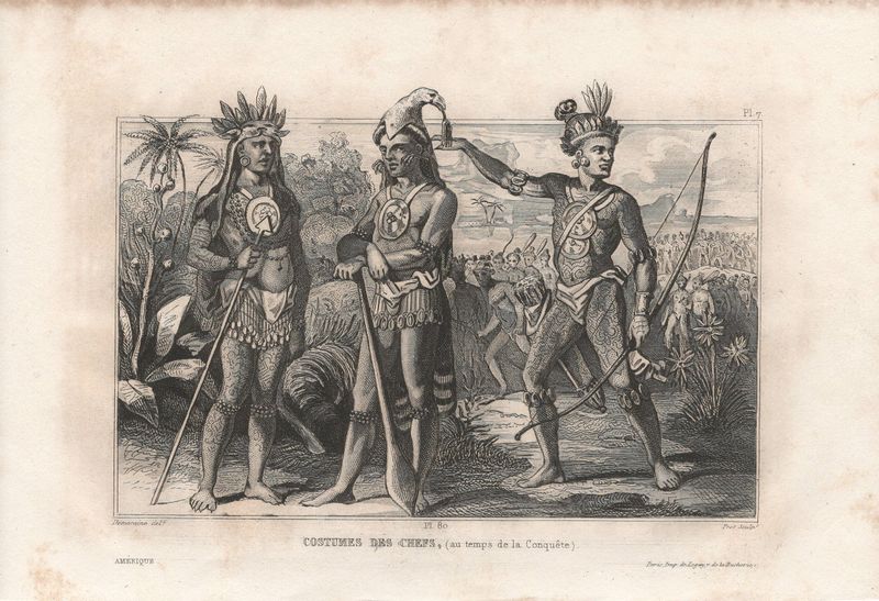 1859 Native Peoples of Florida Plate # 7 Costumes of the Chiefs  by Demoraine