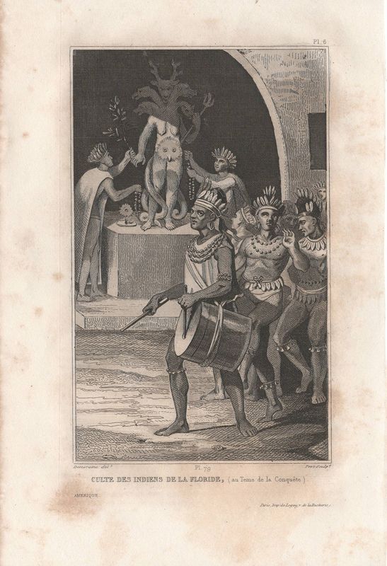 1859 Native Peoples of Florida Plate # 6  Worship of the Indians of Florida by Demoraine