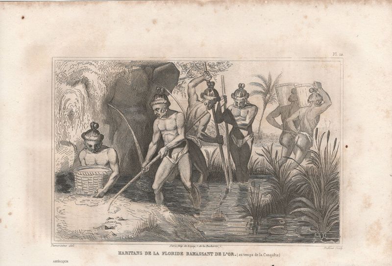 1859 Native Peoples of Florida Plate # 12 Indians of Florida Collecting Gold by Demoraine