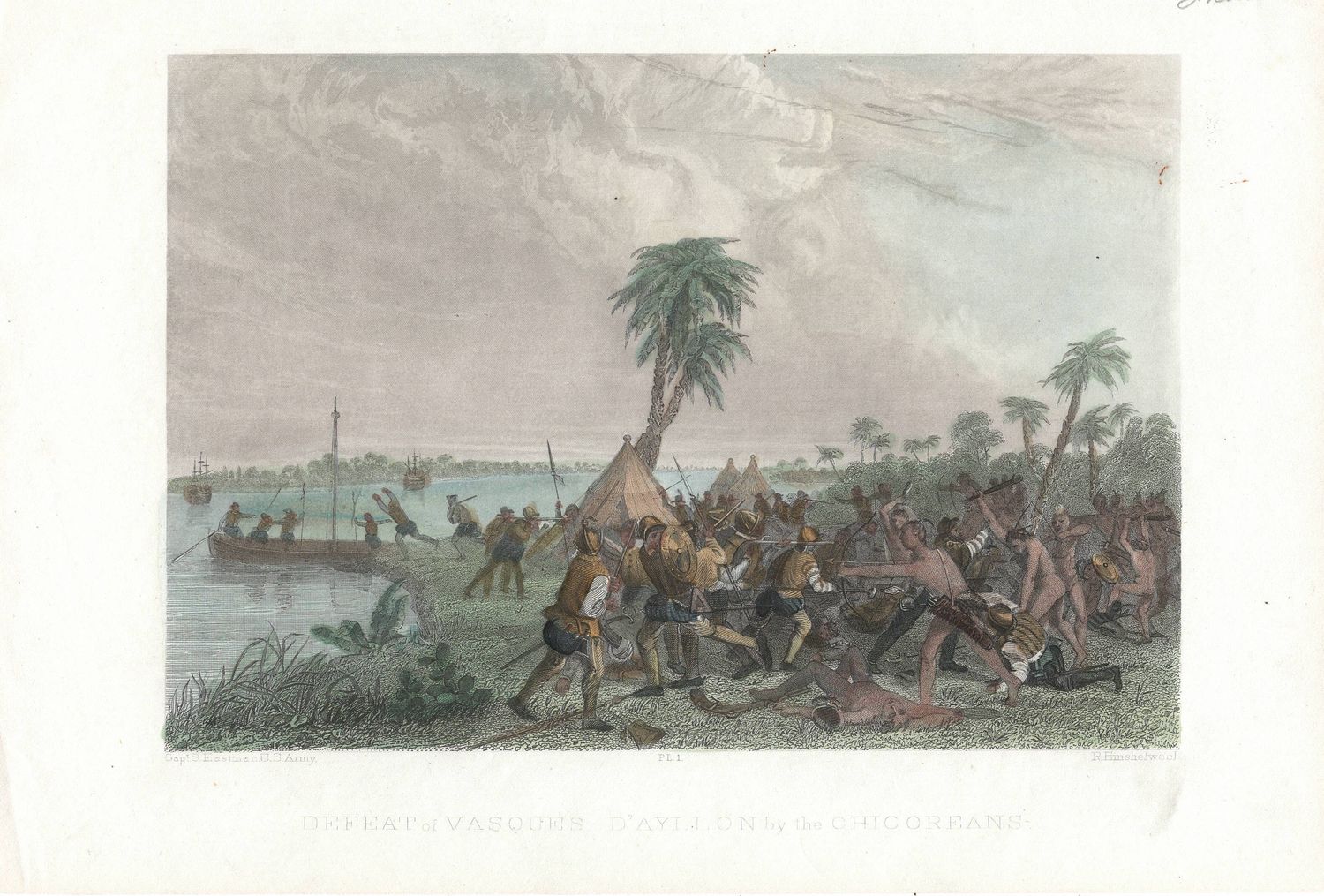 1857 View of The Defeat of Vasques D&#39;Ayllon , by the Chicoreans