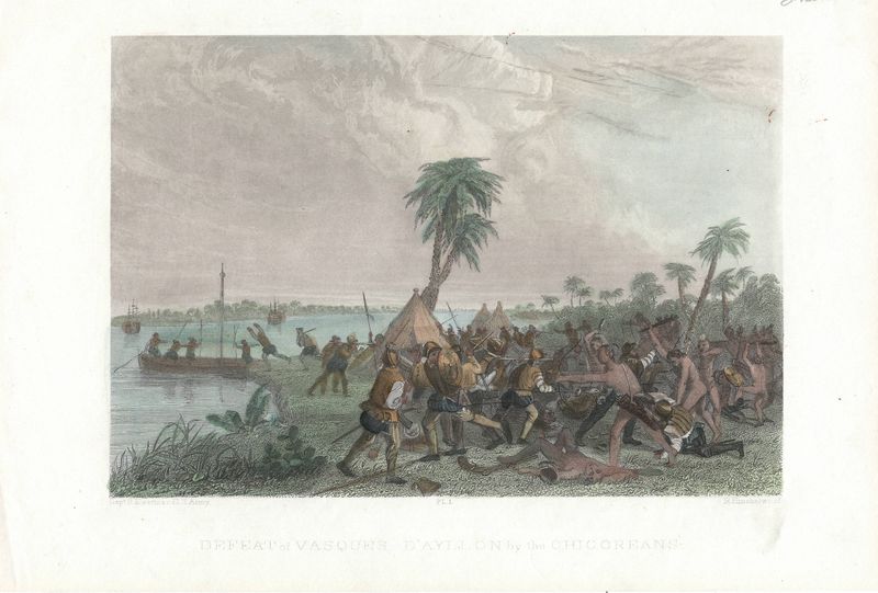 1857 View of The Defeat of Vasques D'Ayllon , by the Chicoreans