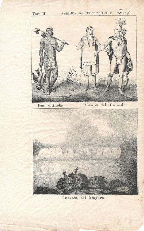 1838 Views of An Arcadian &amp; Canadian w/ Niagra Falls in Litho