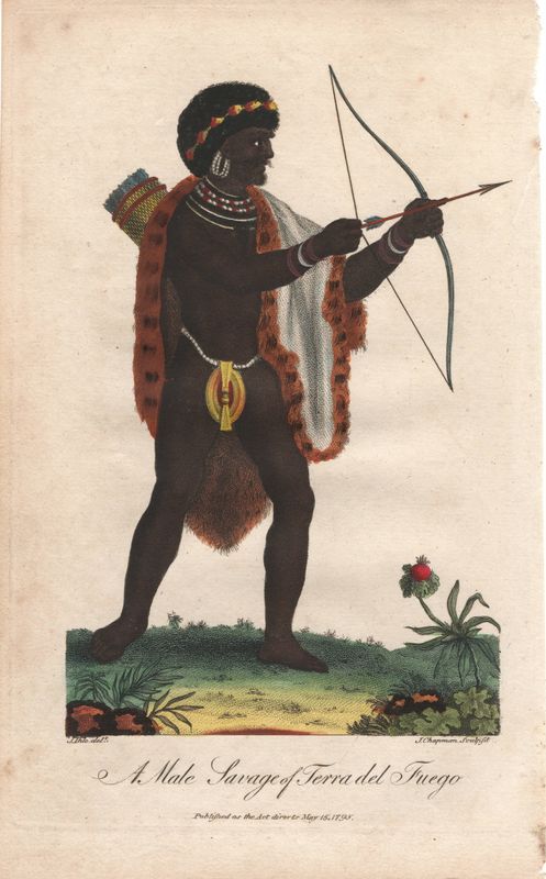 1795 A Male Savage of Terra Del Fuego from Sibly's Natural History of Man w/.ohc